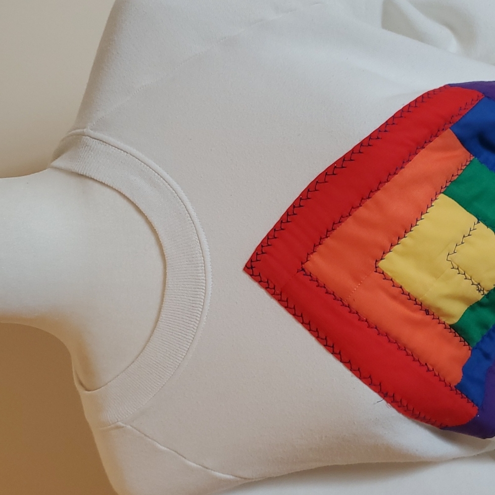 White With Rainbow Pride Patchwork Diamond Sweats… - image 2